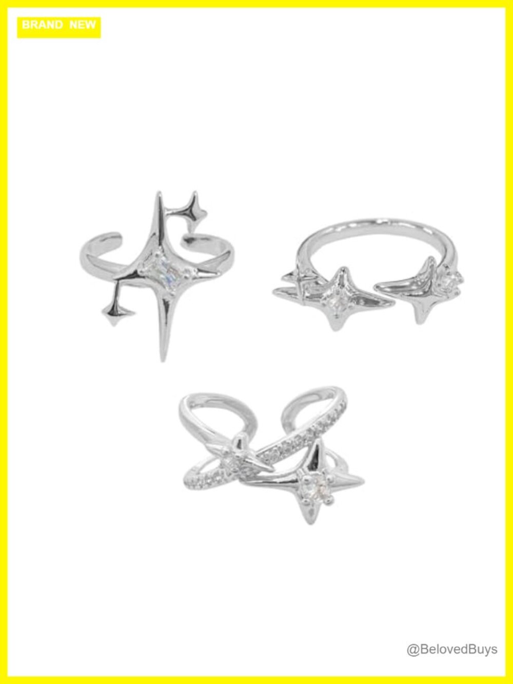CZ Star Cross Adjustable Open Stacking Rings Set Stackable Knuckle Rings